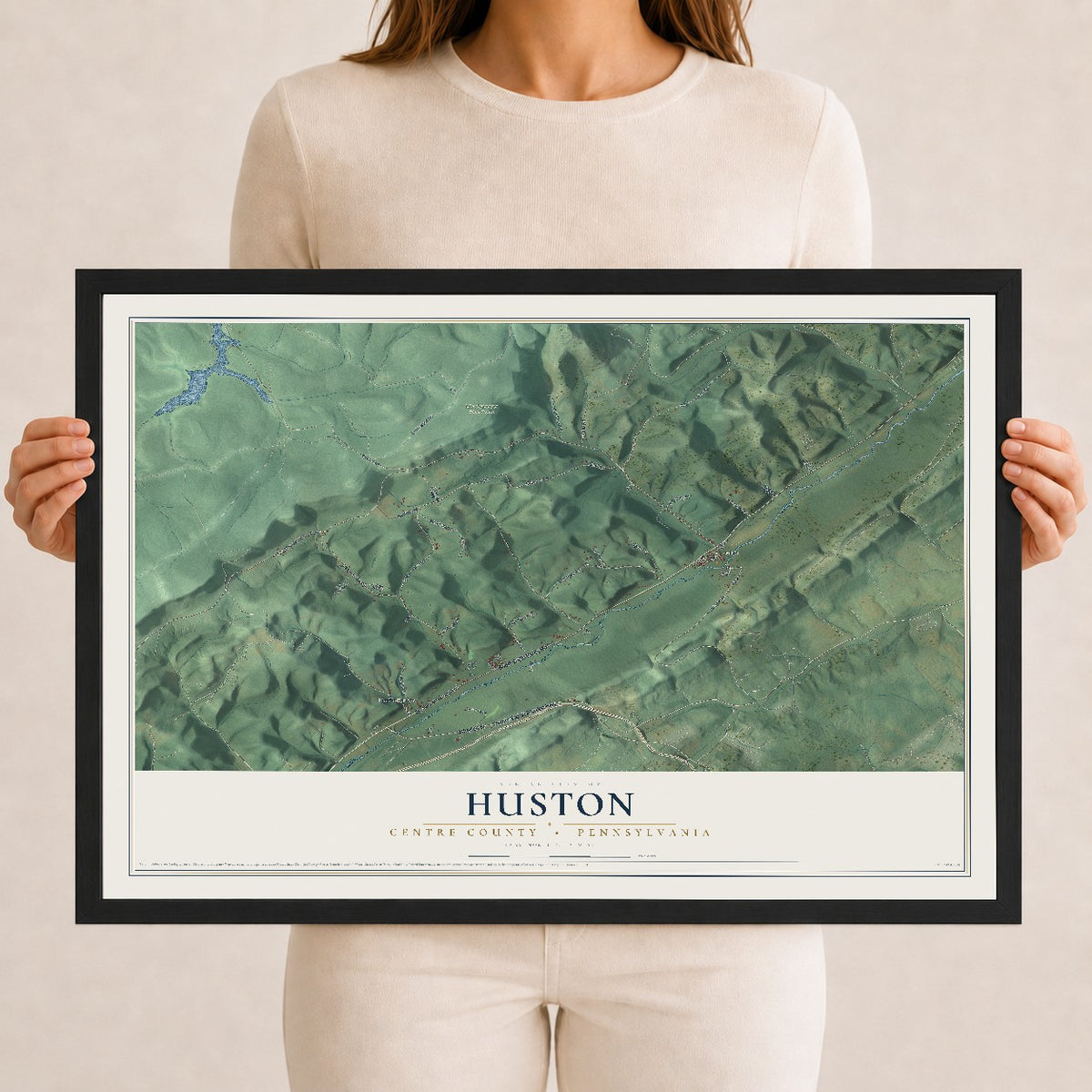 Map of Huston, Centre County, Pennsylvania, 12 x 18 inch print in a black wood frame