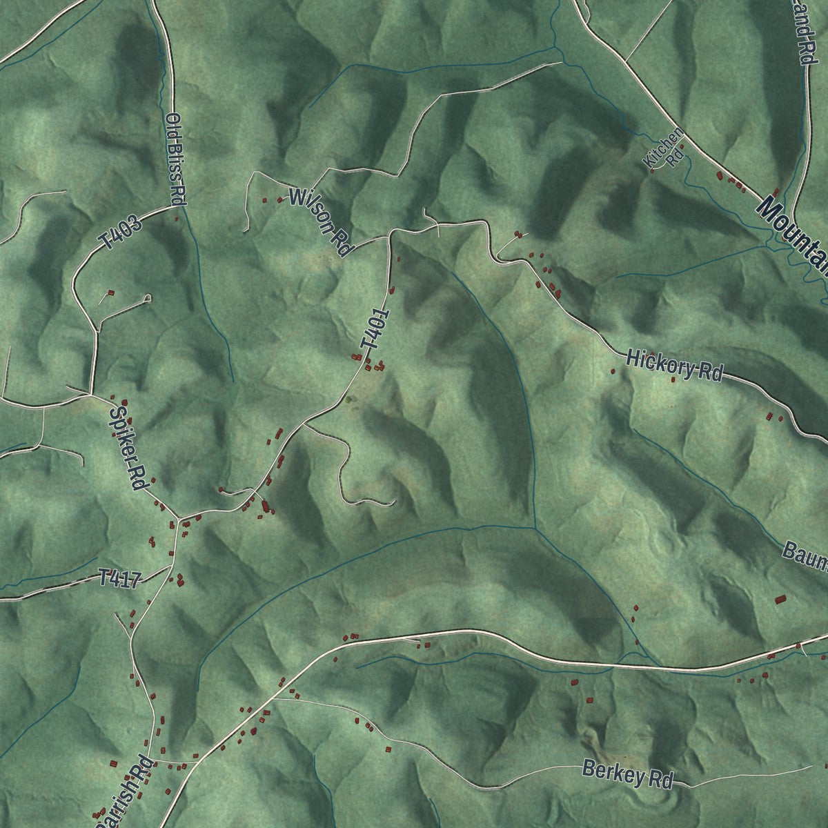 Close-up of the map of Huston, Clearfield County, Pennsylvania print showing street and building detail