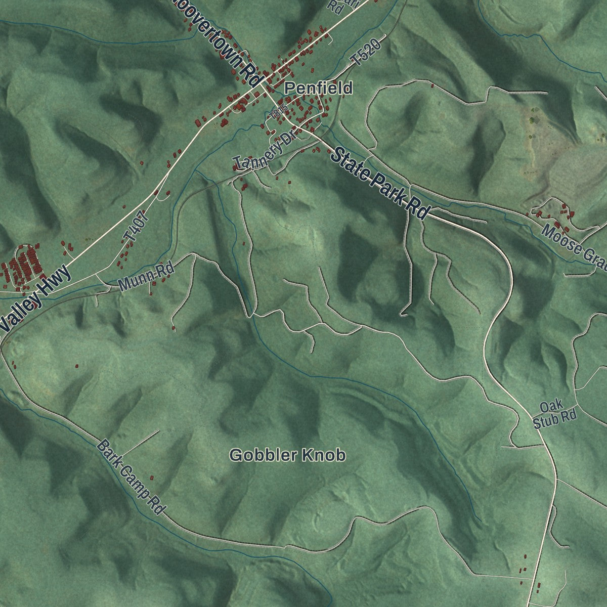 Second close-up of the map of Huston, Clearfield County, Pennsylvania print showing more streets and buildings