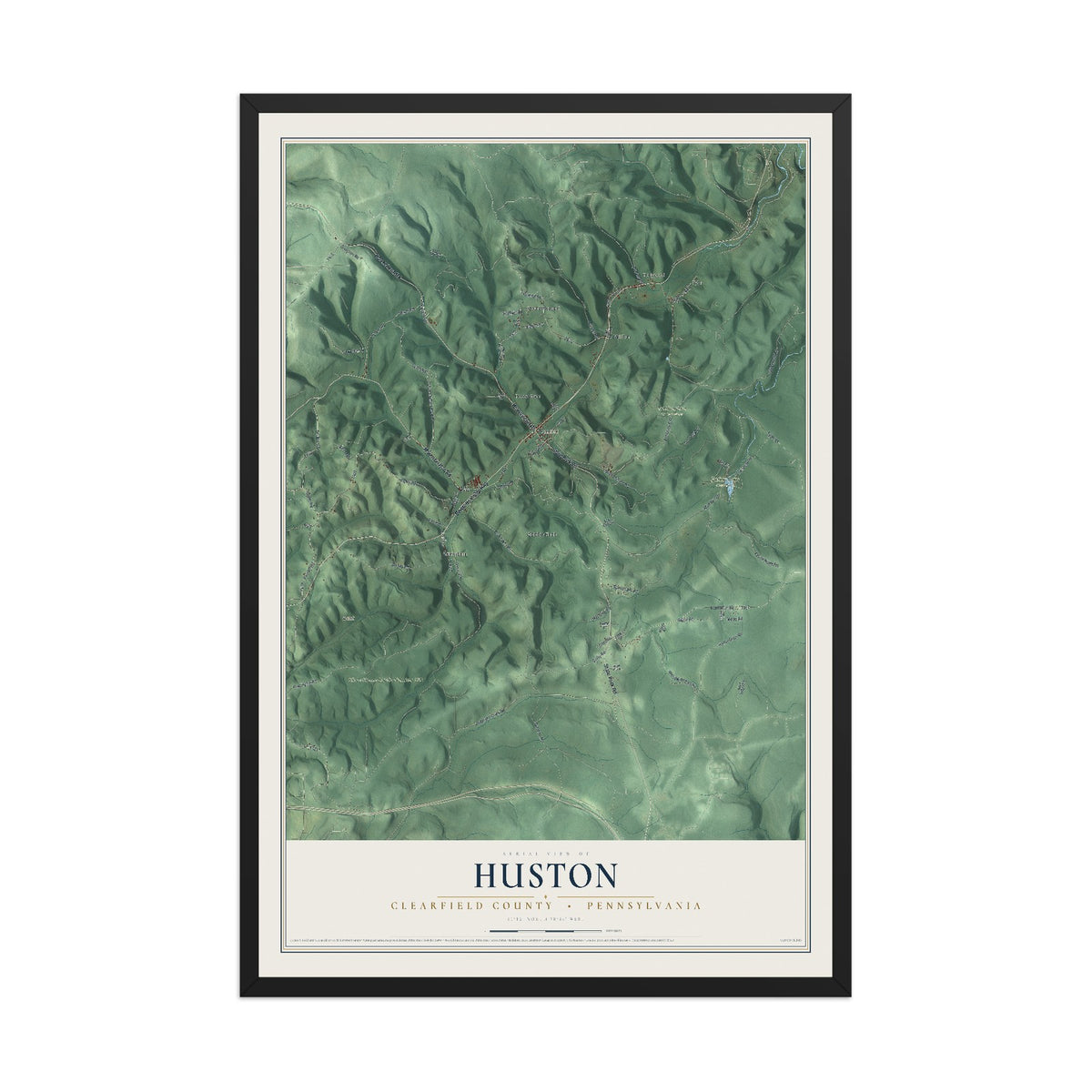Map of Huston, Clearfield County, Pennsylvania, 12 x 18 inch print in a black wood frame