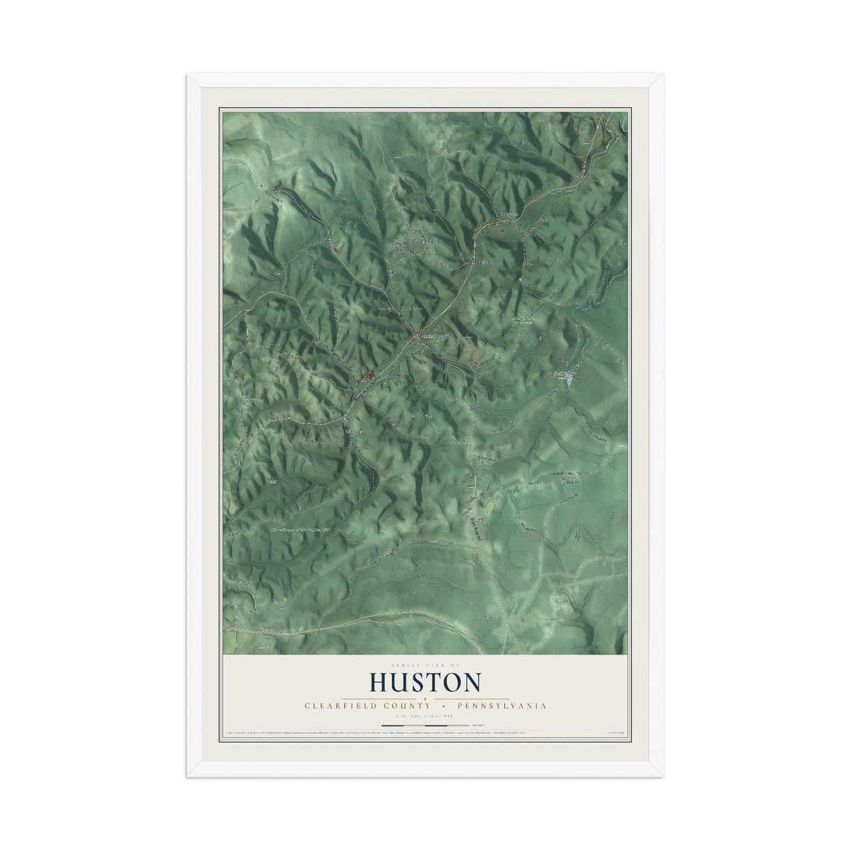 Map of Huston, Clearfield County, Pennsylvania, 12 x 18 inch print in a white wood frame