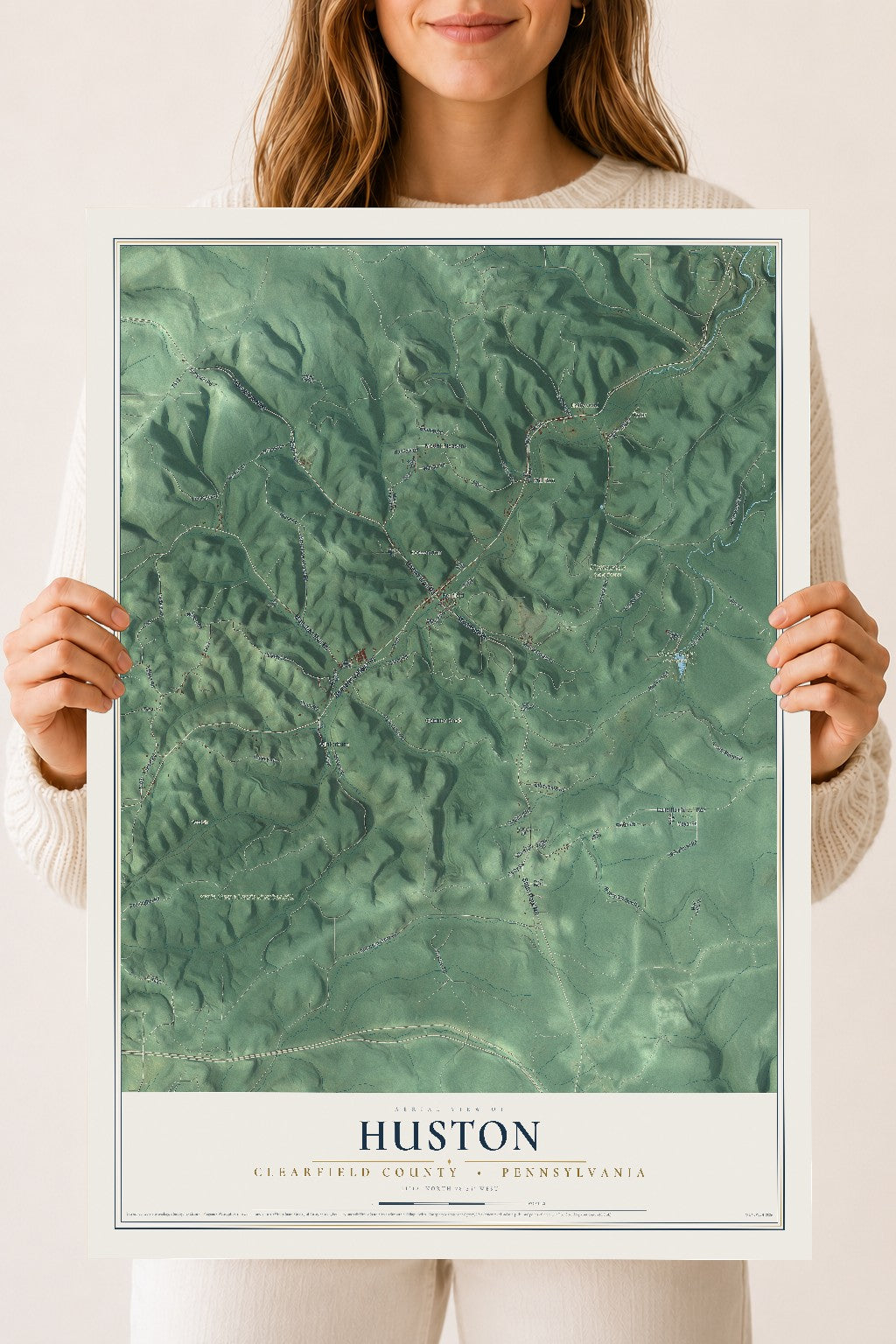 Map of Huston, Clearfield County, Pennsylvania, 18 x 24 inch unframed archival matte print