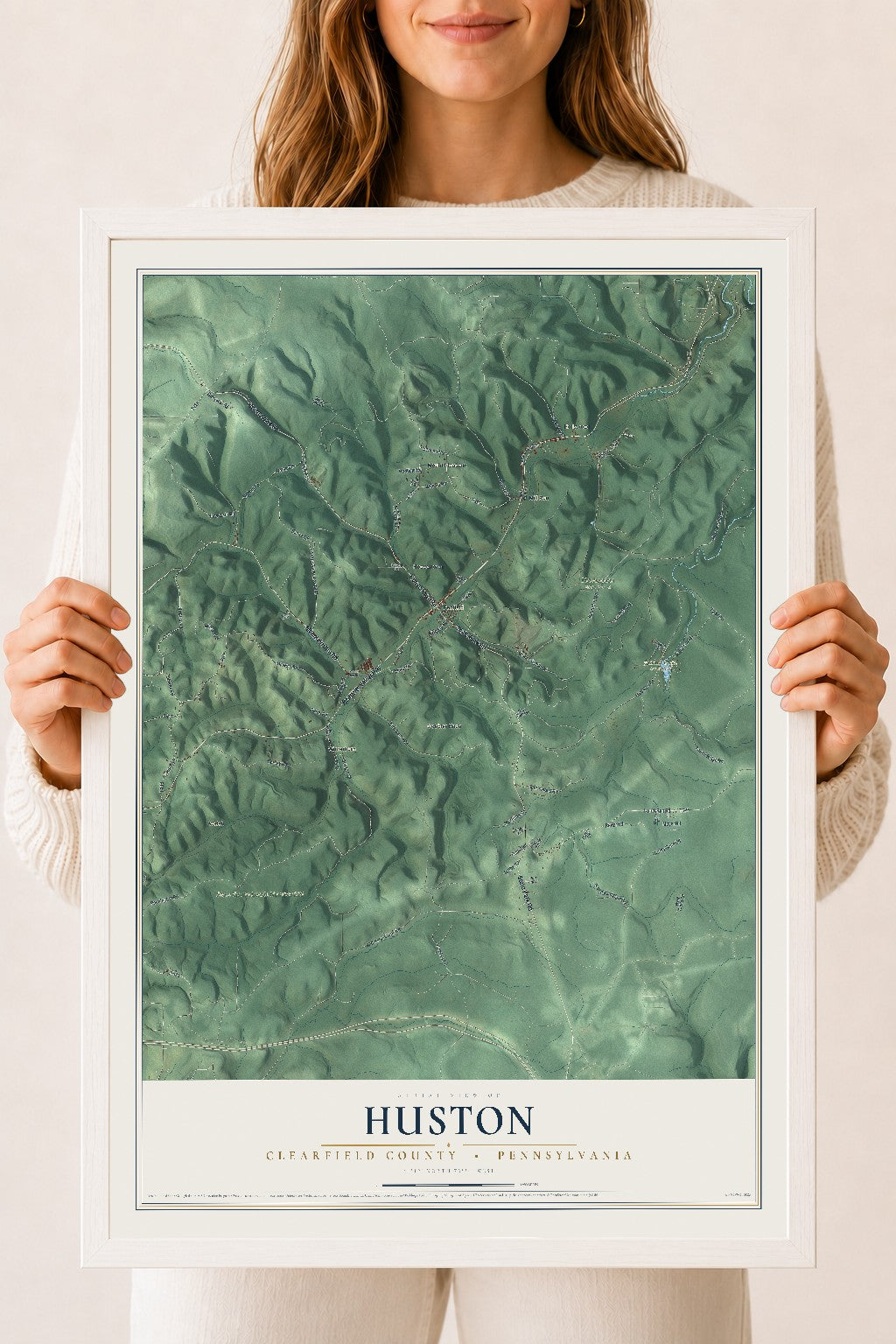 Map of Huston, Clearfield County, Pennsylvania, 18 x 24 inch print in a white wood frame