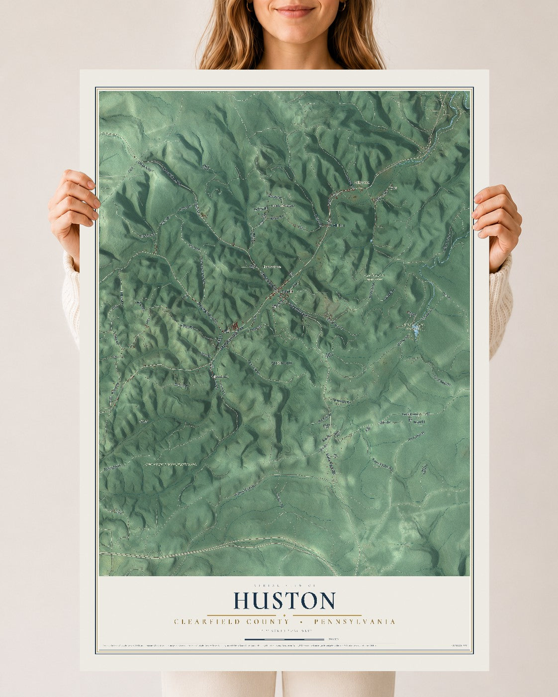 Map of Huston, Clearfield County, Pennsylvania, 24 x 36 inch unframed archival matte print