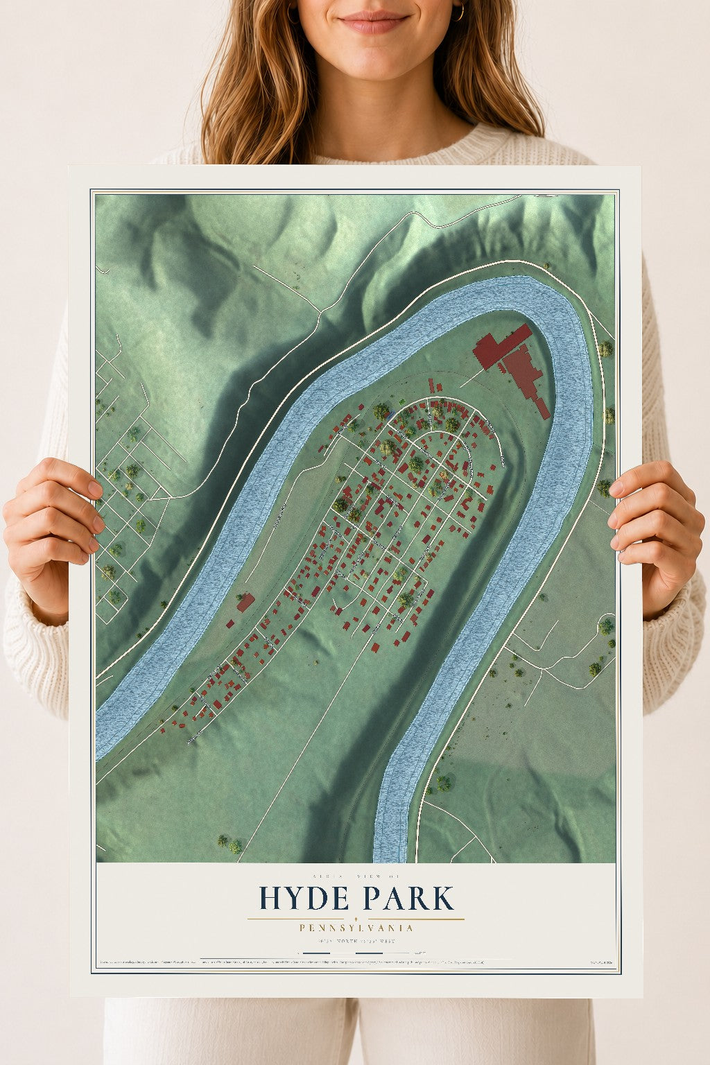 Map of Hyde Park, Pennsylvania, 18 x 24 inch unframed archival matte print