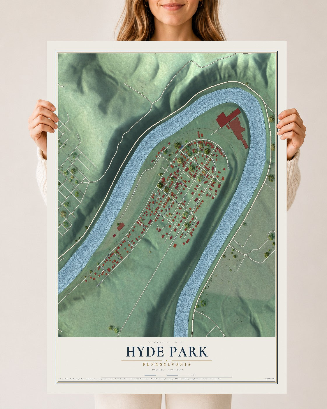 Map of Hyde Park, Pennsylvania, 24 x 36 inch unframed archival matte print