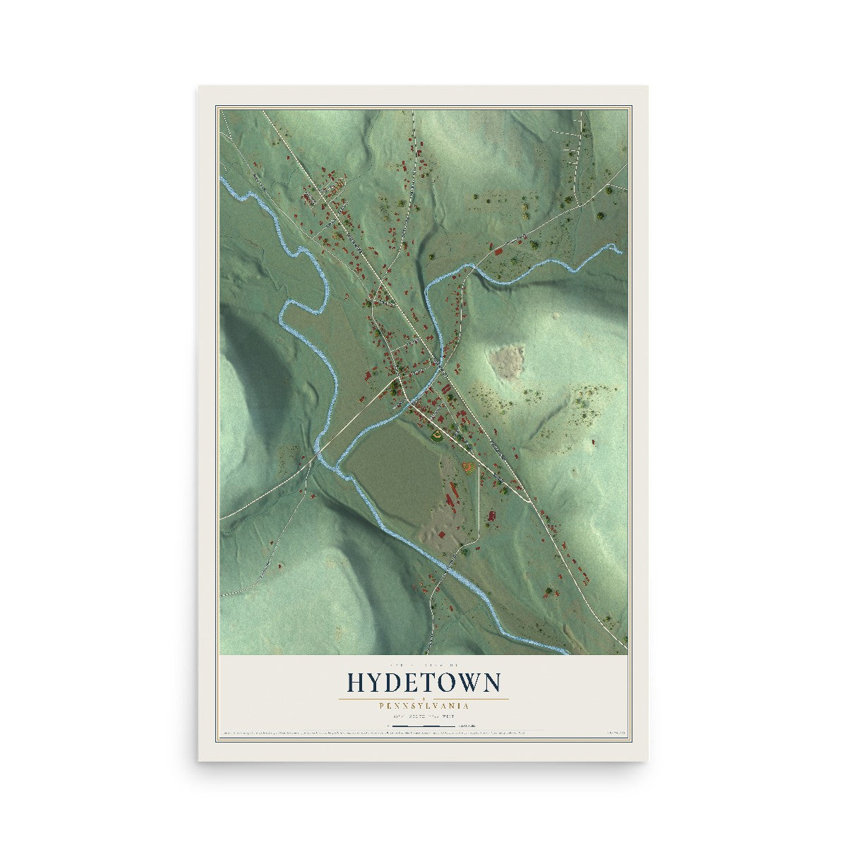 Map of Hydetown, Pennsylvania, 12 x 18 inch unframed archival matte print