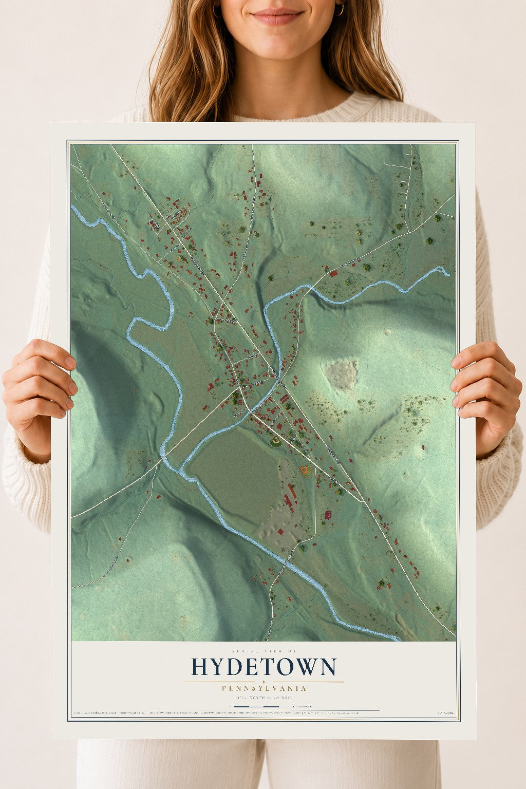 Map of Hydetown, Pennsylvania, 18 x 24 inch unframed archival matte print