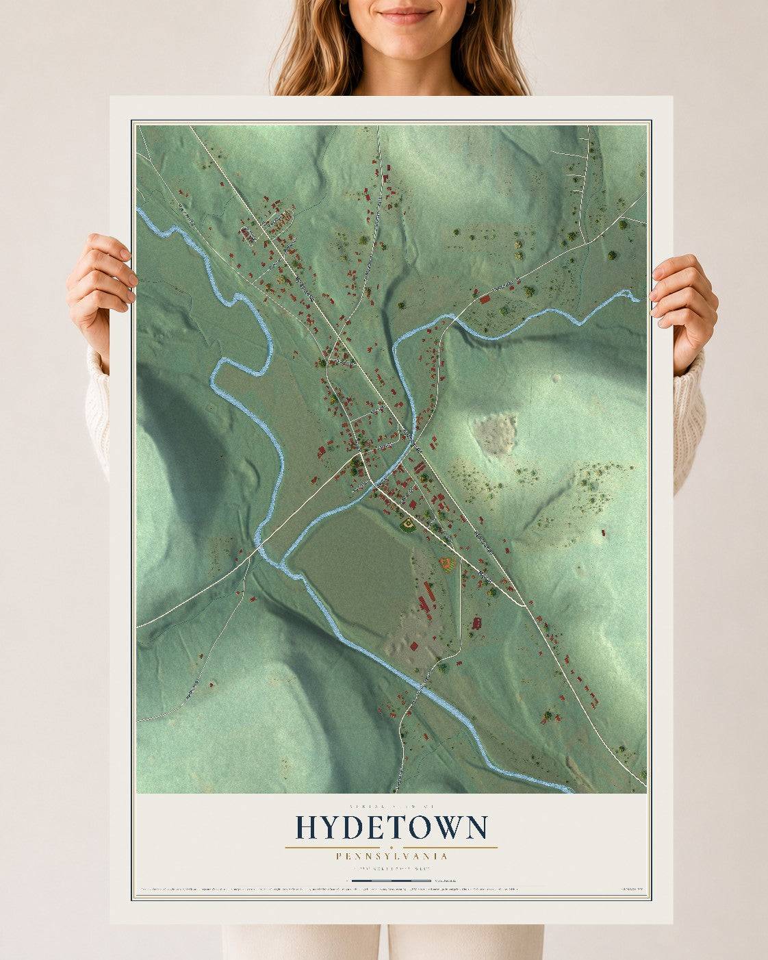 Map of Hydetown, Pennsylvania, 24 x 36 inch unframed archival matte print