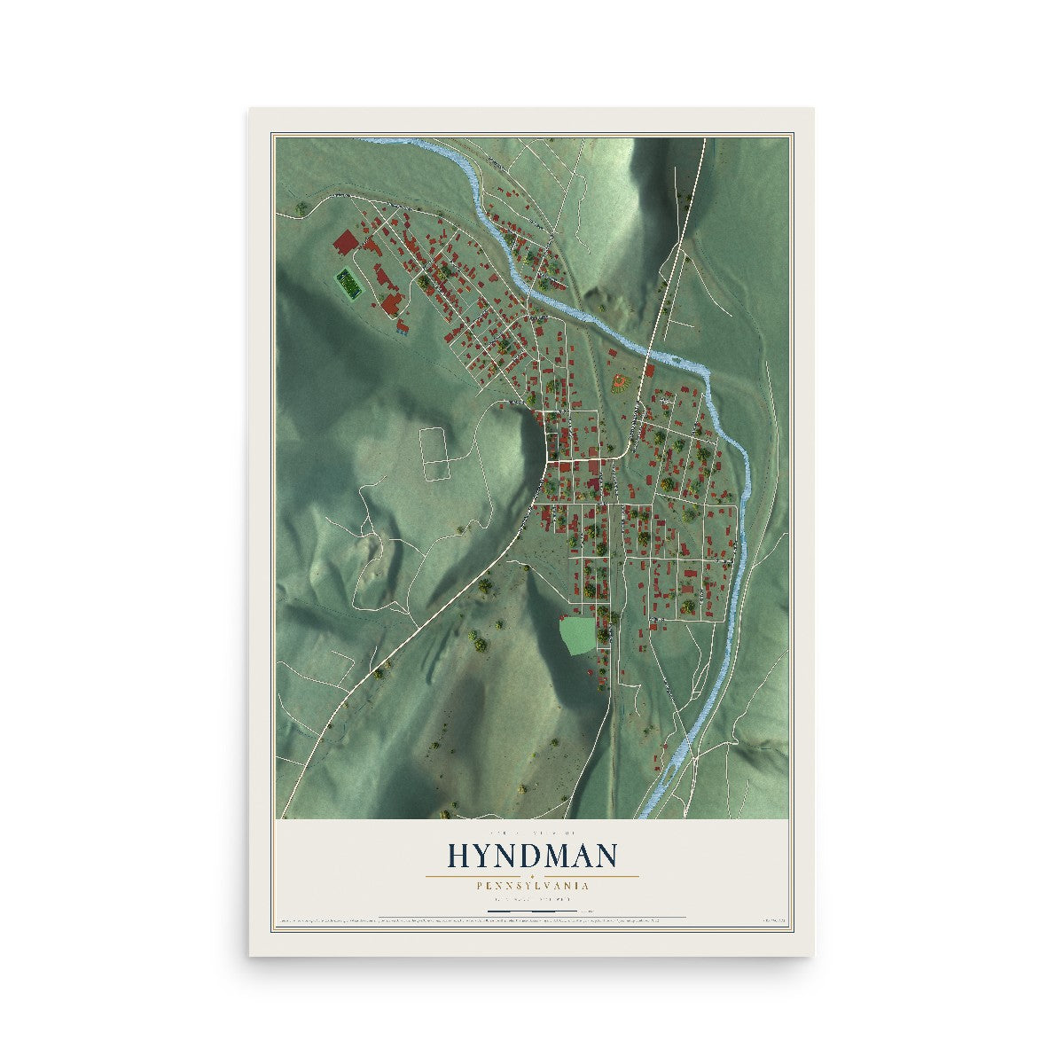 Map of Hyndman, Pennsylvania, 12 x 18 inch unframed archival matte print