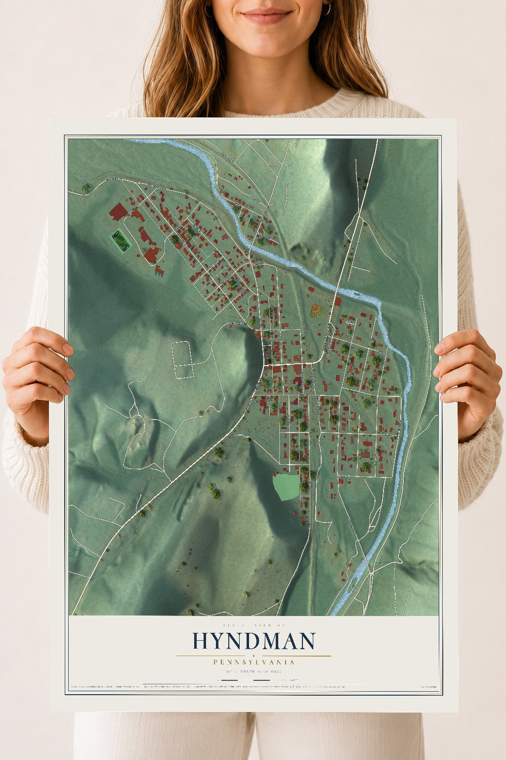 Map of Hyndman, Pennsylvania, 18 x 24 inch unframed archival matte print