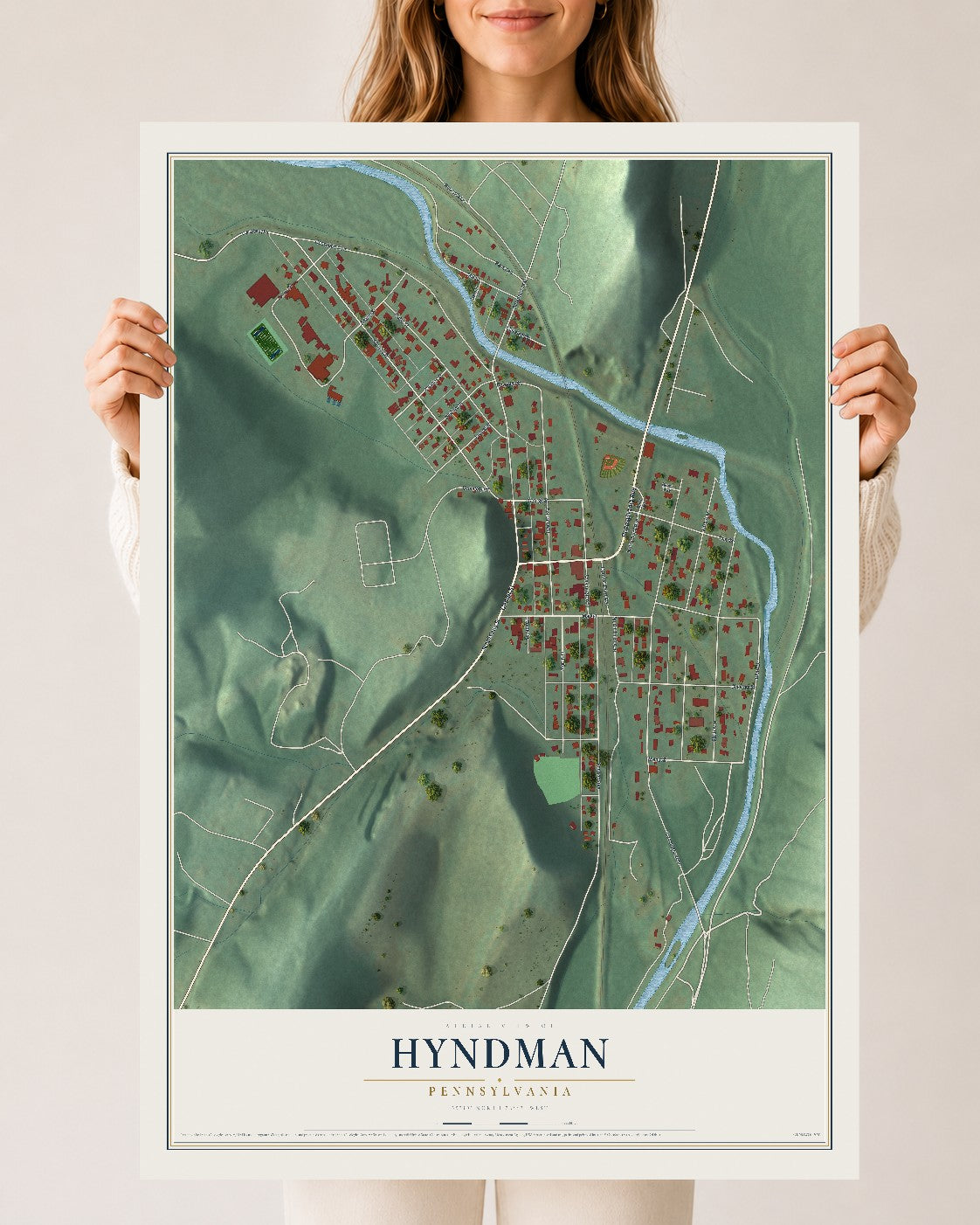 Map of Hyndman, Pennsylvania, 24 x 36 inch unframed archival matte print