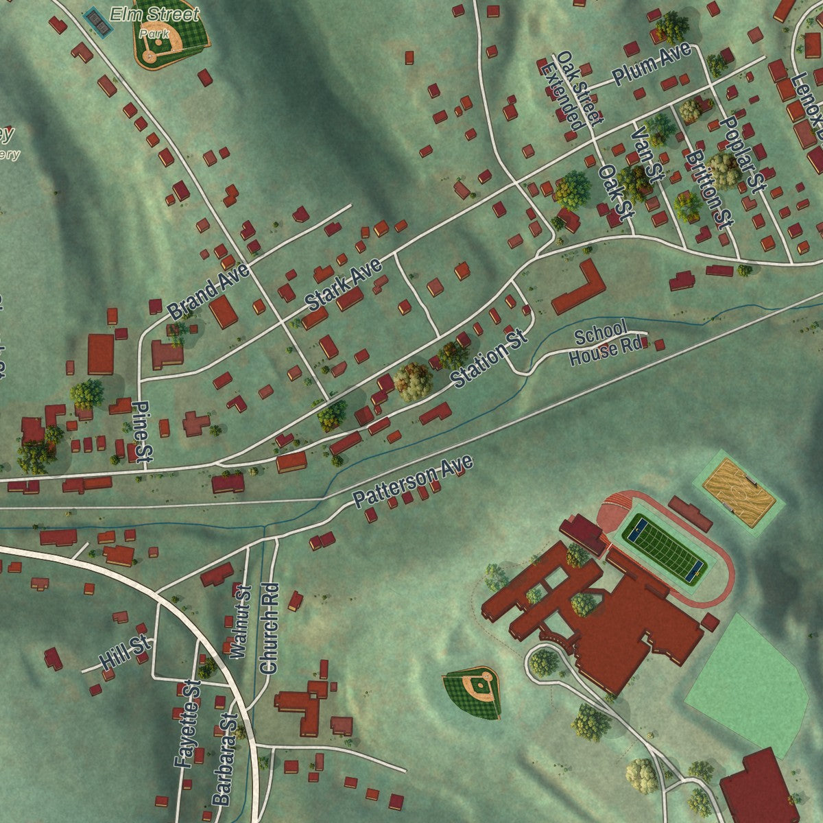 Close-up of the map of Imperial, Pennsylvania print showing street and building detail