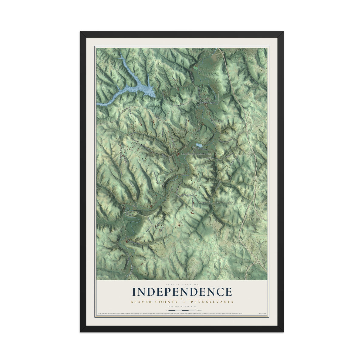 Map of Independence, Beaver County, Pennsylvania, 12 x 18 inch print in a black wood frame