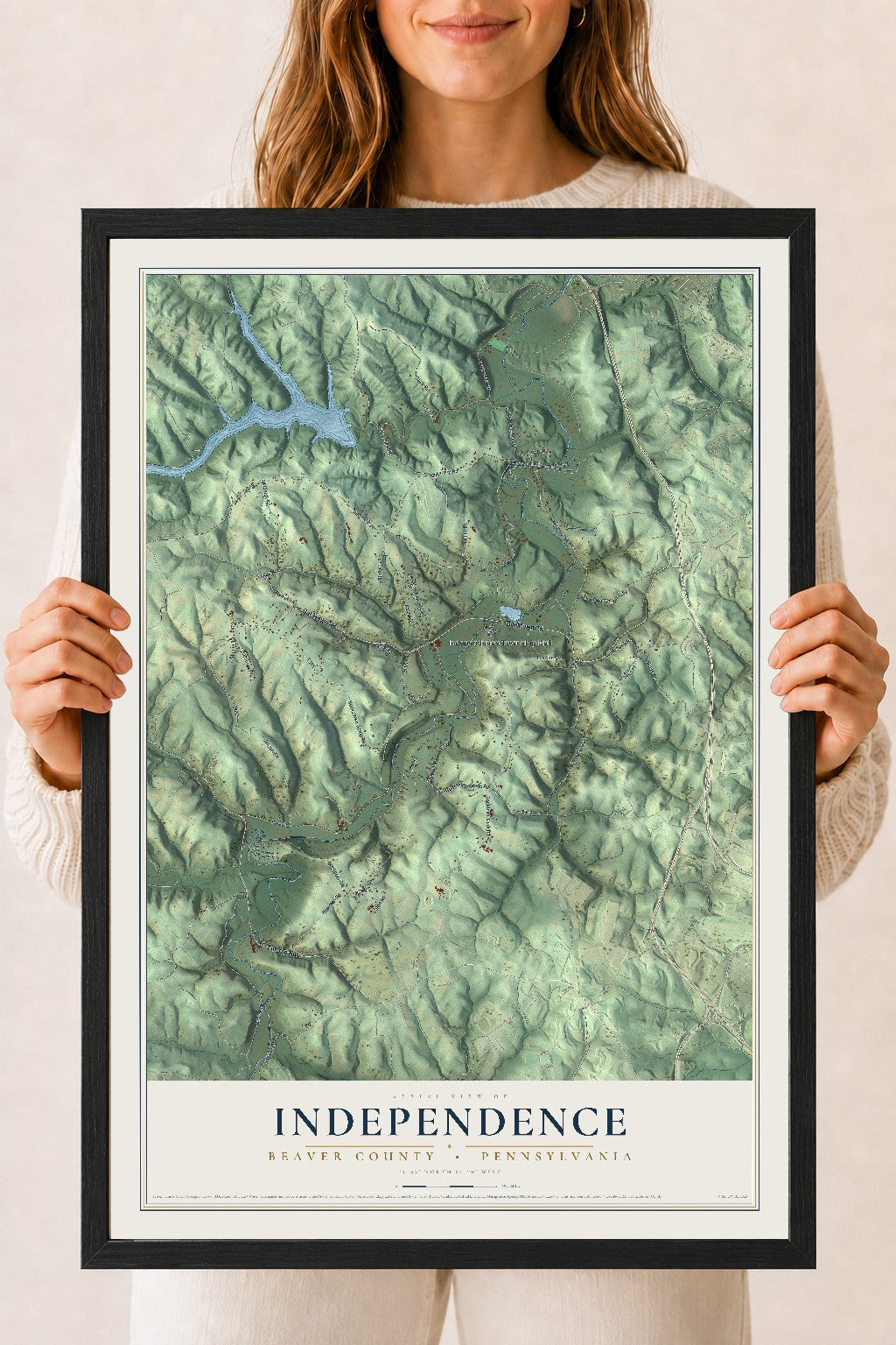 Map of Independence, Beaver County, Pennsylvania, 18 x 24 inch print in a black wood frame