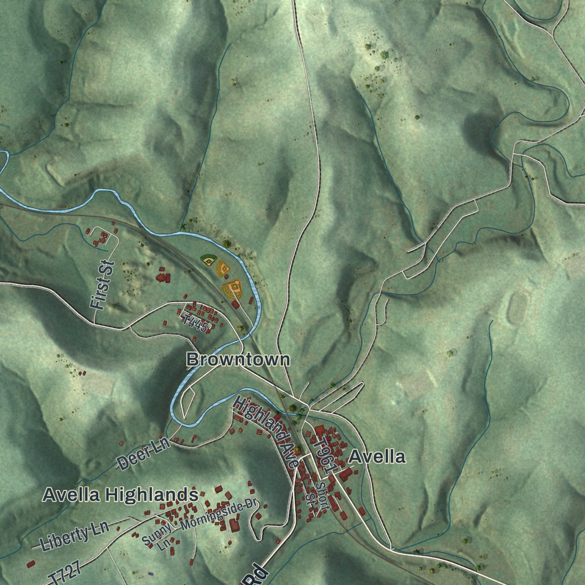 Close-up of the map of Independence, Washington County, Pennsylvania print showing street and building detail