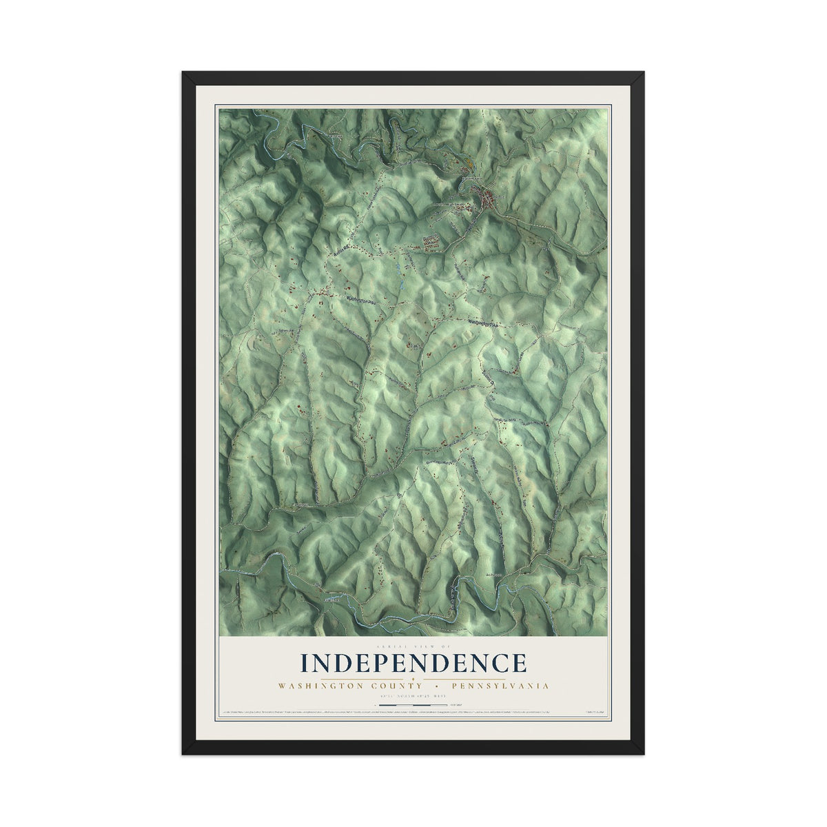 Map of Independence, Washington County, Pennsylvania, 12 x 18 inch print in a black wood frame