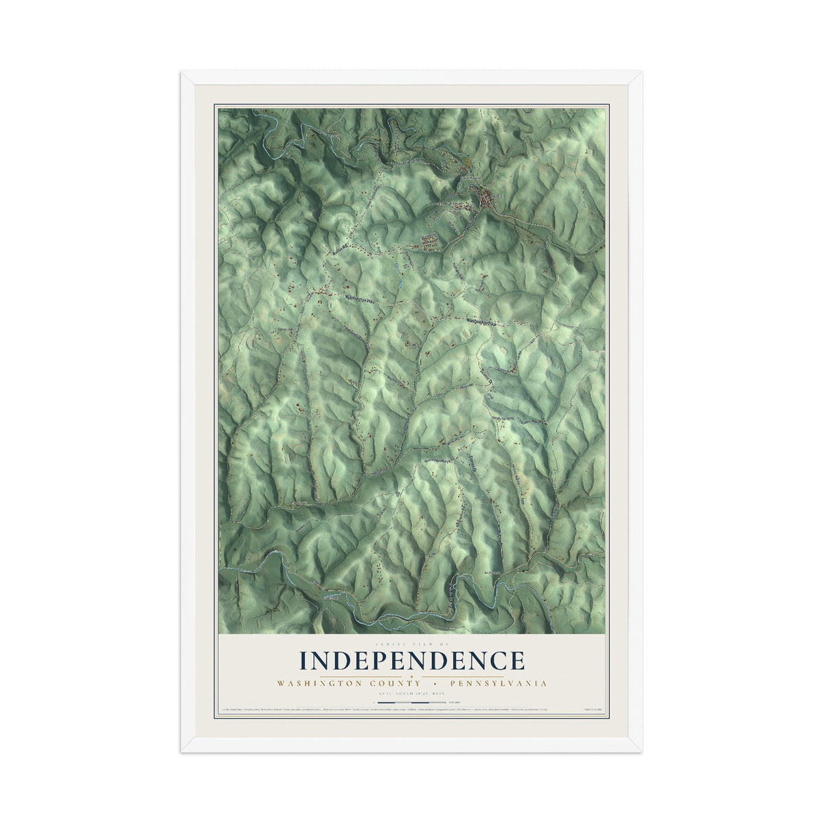 Map of Independence, Washington County, Pennsylvania, 12 x 18 inch print in a white wood frame