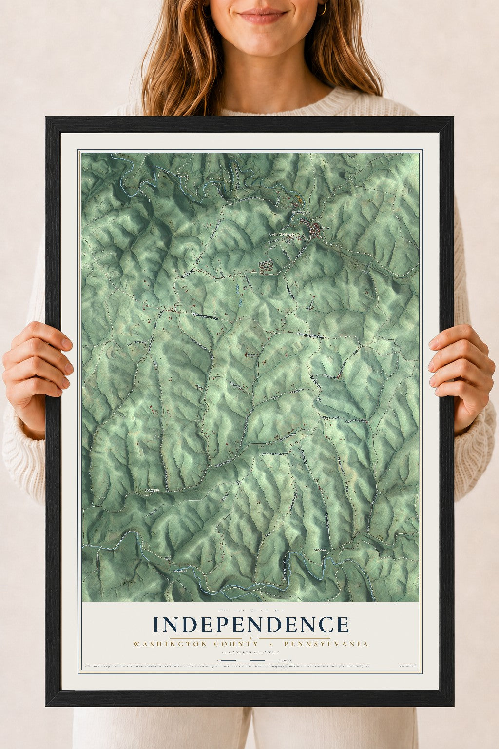 Map of Independence, Washington County, Pennsylvania, 18 x 24 inch print in a black wood frame