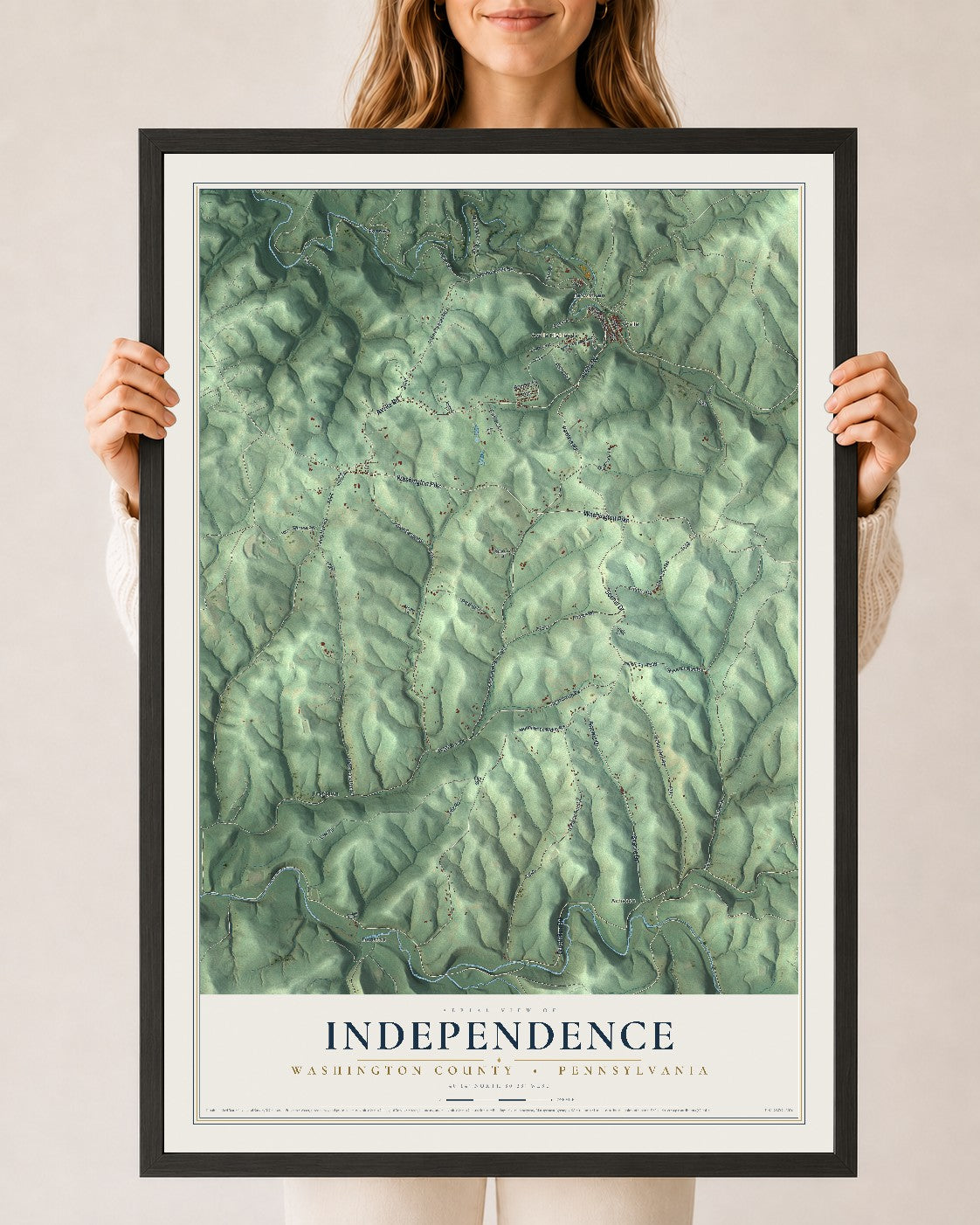 Map of Independence, Washington County, Pennsylvania, 24 x 36 inch print in a black wood frame