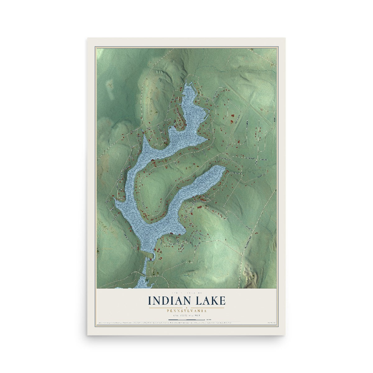 Map of Indian Lake, Pennsylvania, 12 x 18 inch unframed archival matte print