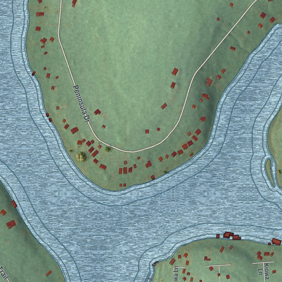 Second close-up of the map of Indian Lake, Pennsylvania print showing more streets and buildings