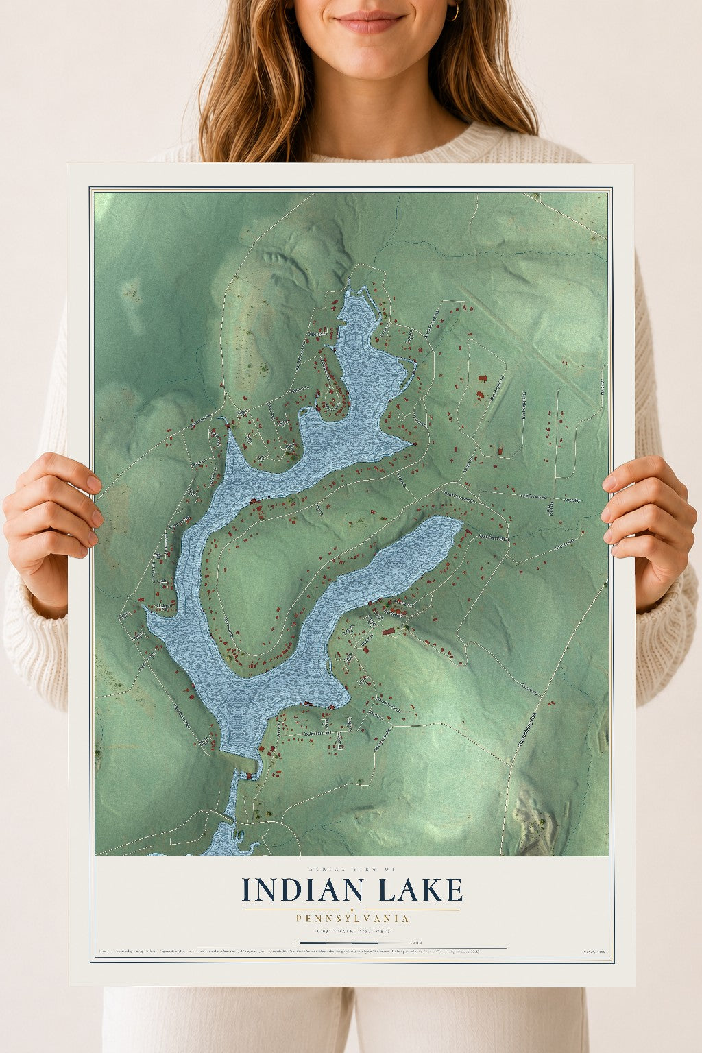 Map of Indian Lake, Pennsylvania, 18 x 24 inch unframed archival matte print
