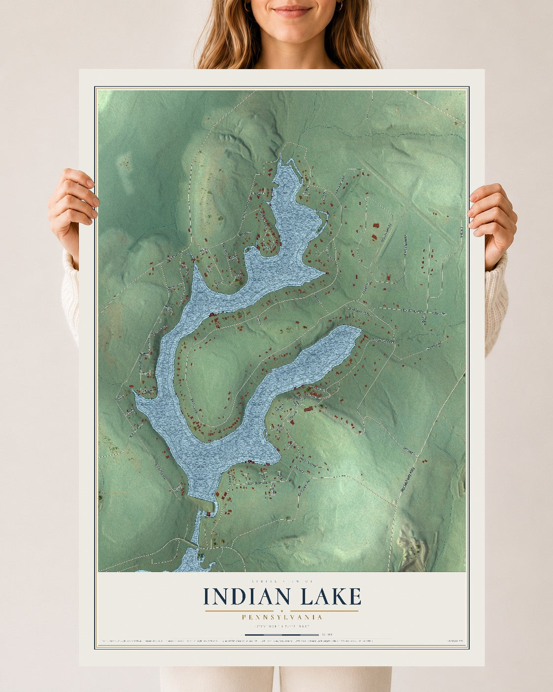 Map of Indian Lake, Pennsylvania, 24 x 36 inch unframed archival matte print