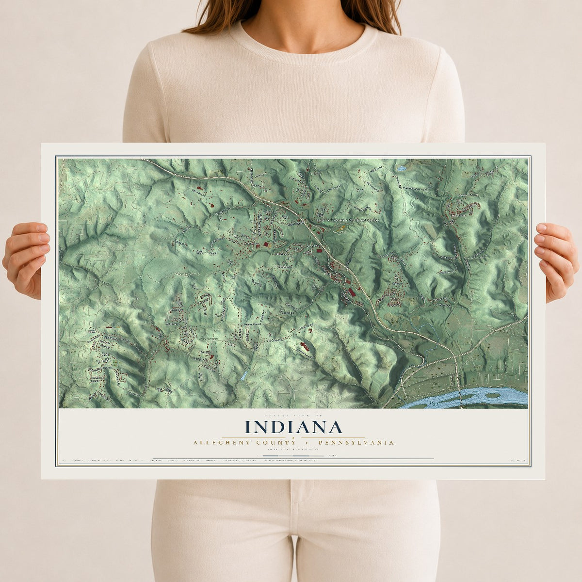 Map of Indiana, Allegheny County, Pennsylvania, 12 x 18 inch unframed archival matte print