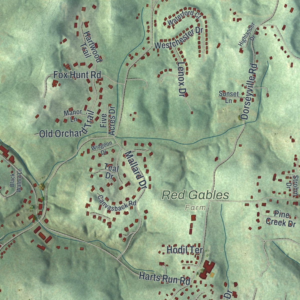 Second close-up of the map of Indiana, Allegheny County, Pennsylvania print showing more streets and buildings