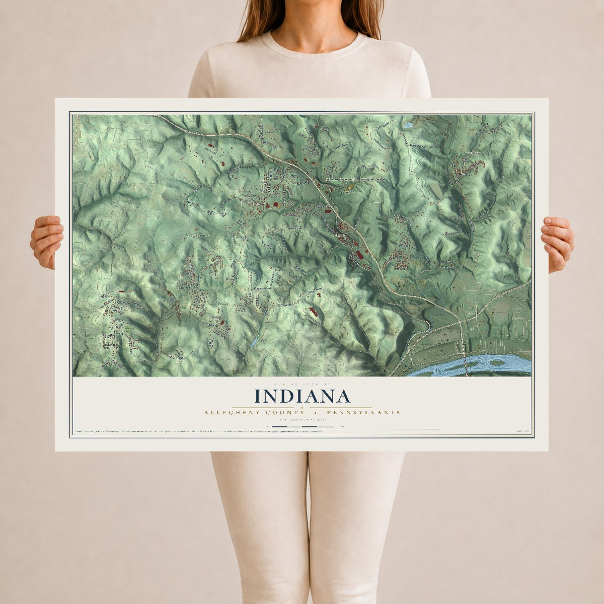 Map of Indiana, Allegheny County, Pennsylvania, 24 x 36 inch unframed archival matte print