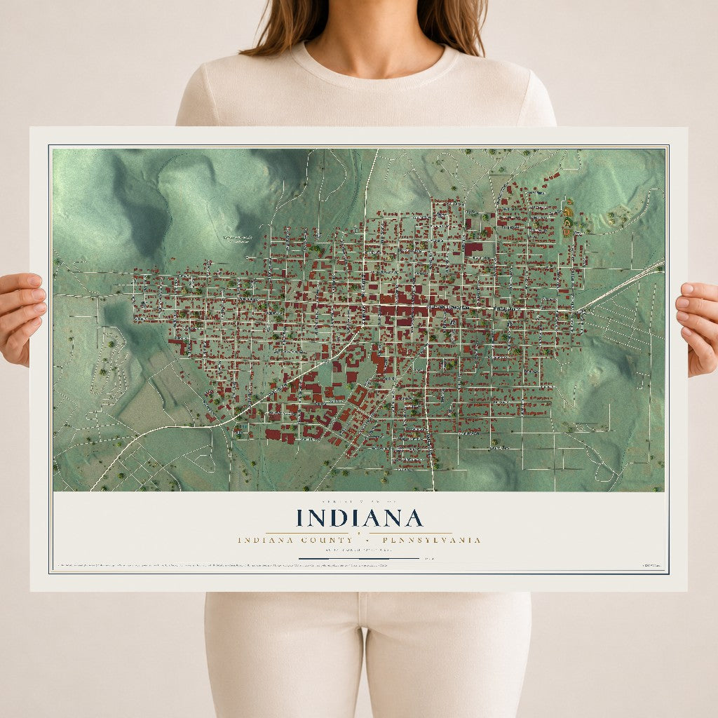 Map of Indiana, Indiana County, Pennsylvania, 18 x 24 inch unframed archival matte print