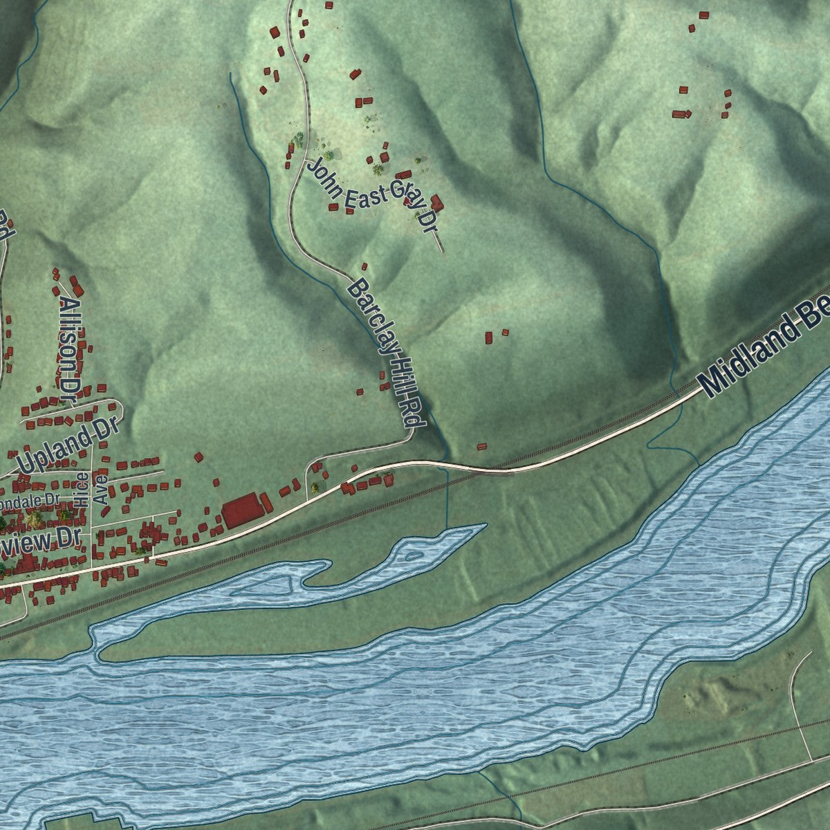 Second close-up of the map of Industry, Pennsylvania print showing more streets and buildings