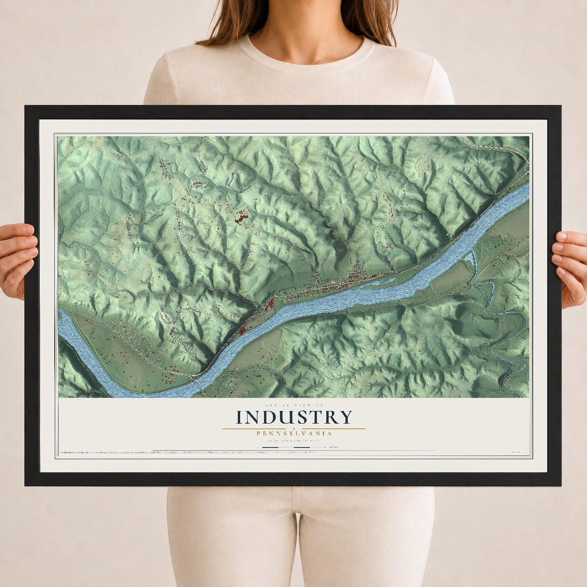 Map of Industry, Pennsylvania, 18 x 24 inch print in a black wood frame