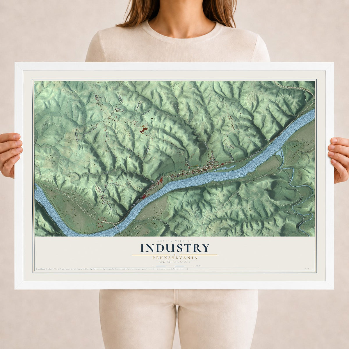 Map of Industry, Pennsylvania, 18 x 24 inch print in a white wood frame