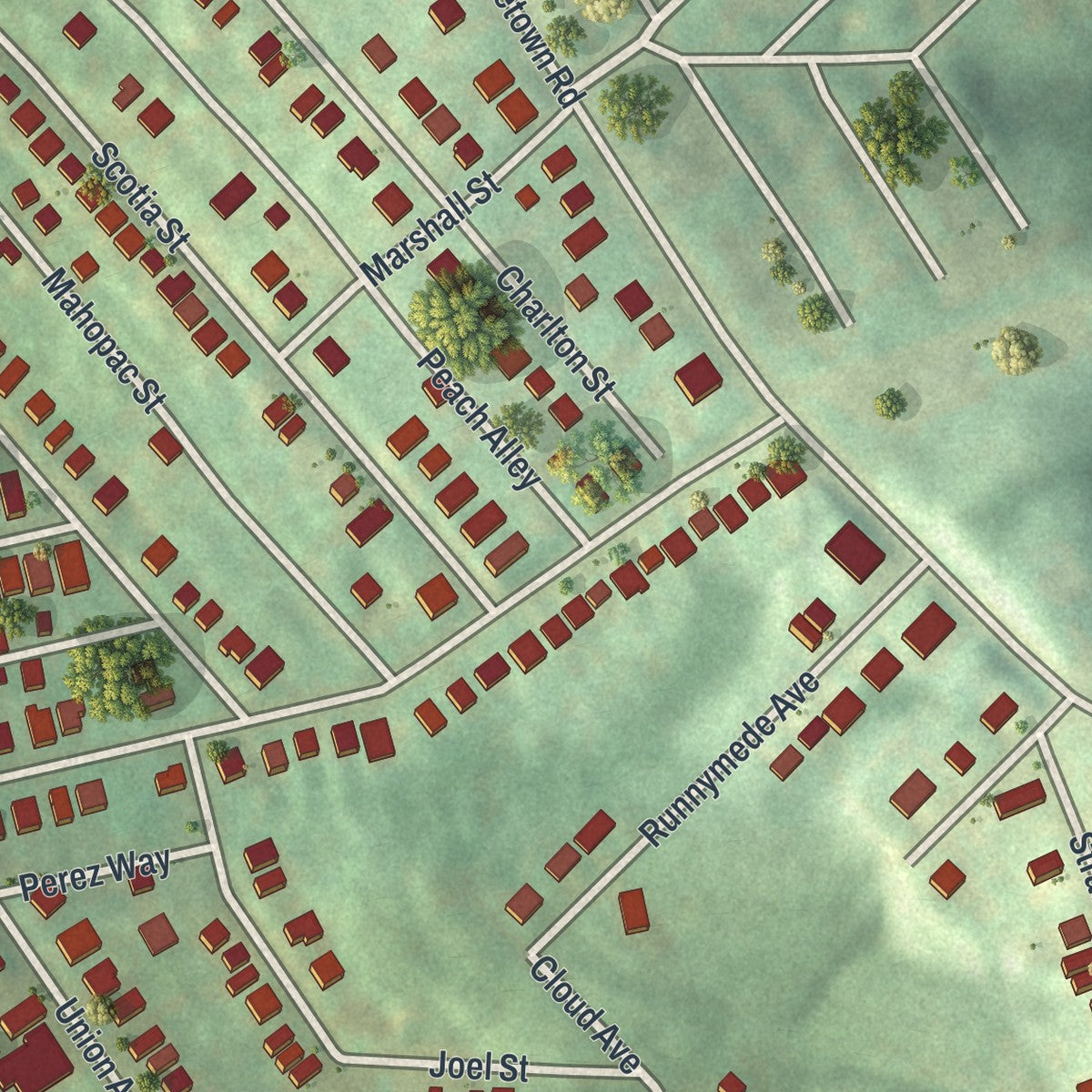 Close-up of the map of Ingram, Pennsylvania print showing street and building detail