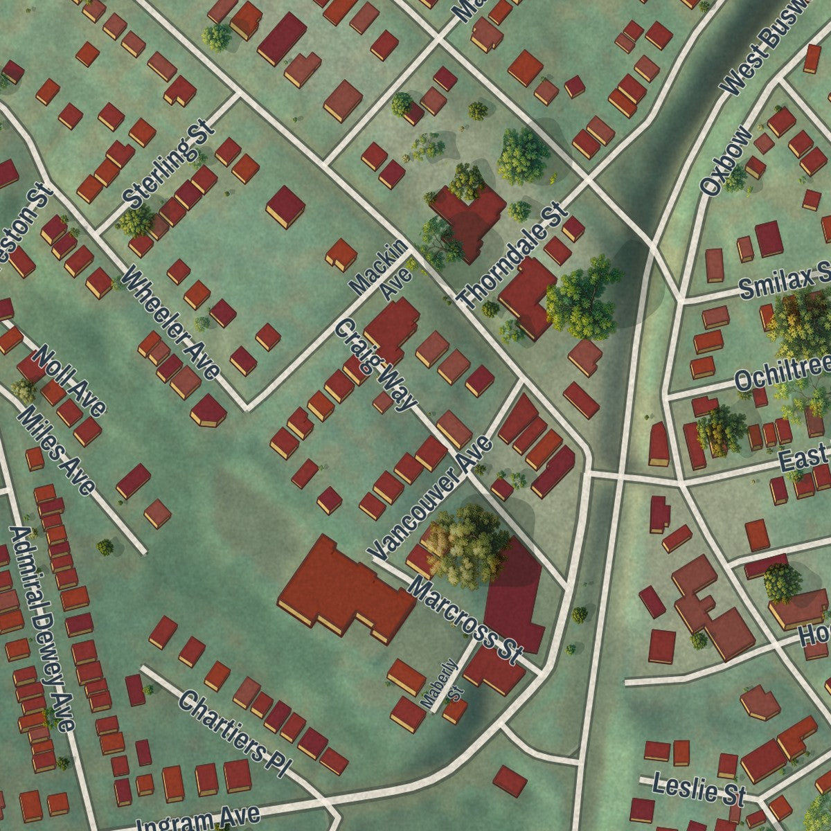 Second close-up of the map of Ingram, Pennsylvania print showing more streets and buildings