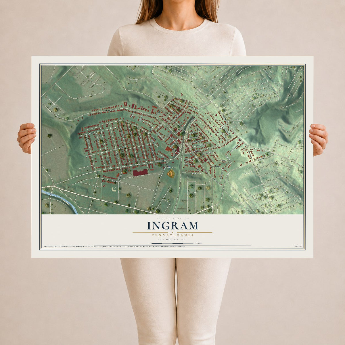 Map of Ingram, Pennsylvania, 24 x 36 inch unframed archival matte print