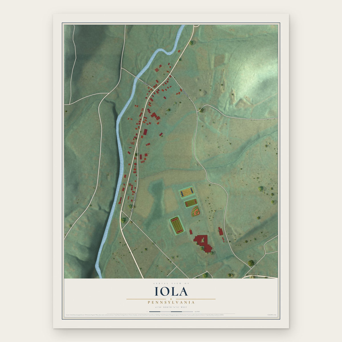 Iola, Pennsylvania map print, the full design