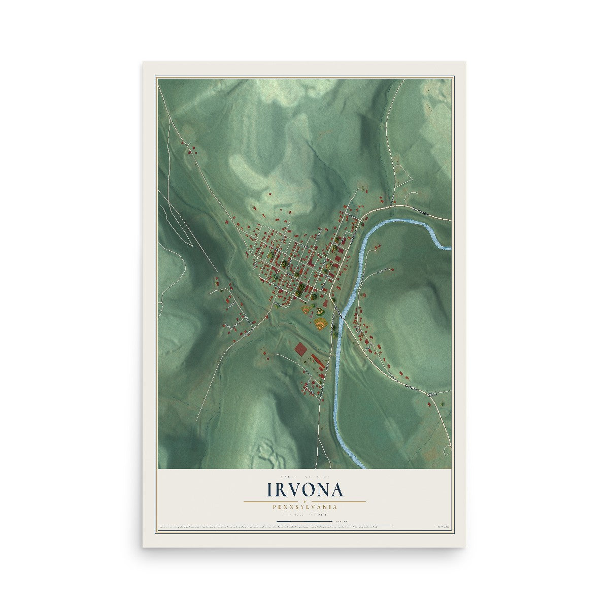 Map of Irvona, Pennsylvania, 12 x 18 inch unframed archival matte print