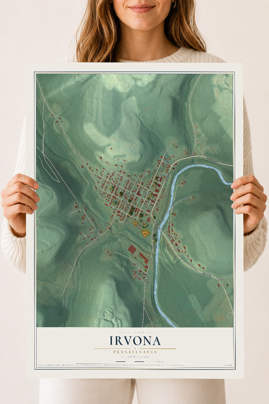 Map of Irvona, Pennsylvania, 18 x 24 inch unframed archival matte print