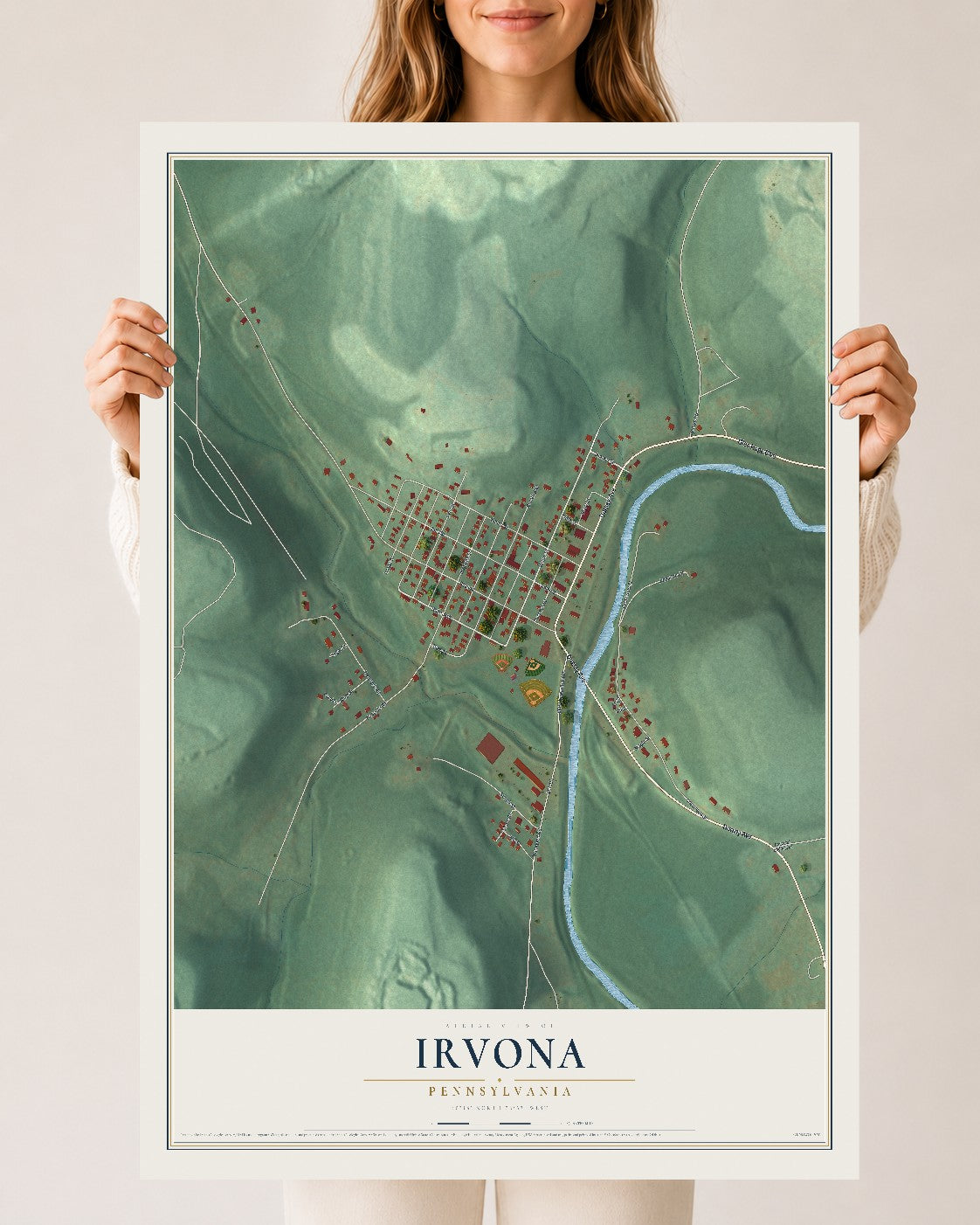 Map of Irvona, Pennsylvania, 24 x 36 inch unframed archival matte print