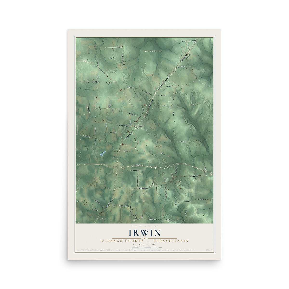 Map of Irwin, Venango County, Pennsylvania, 12 x 18 inch unframed archival matte print