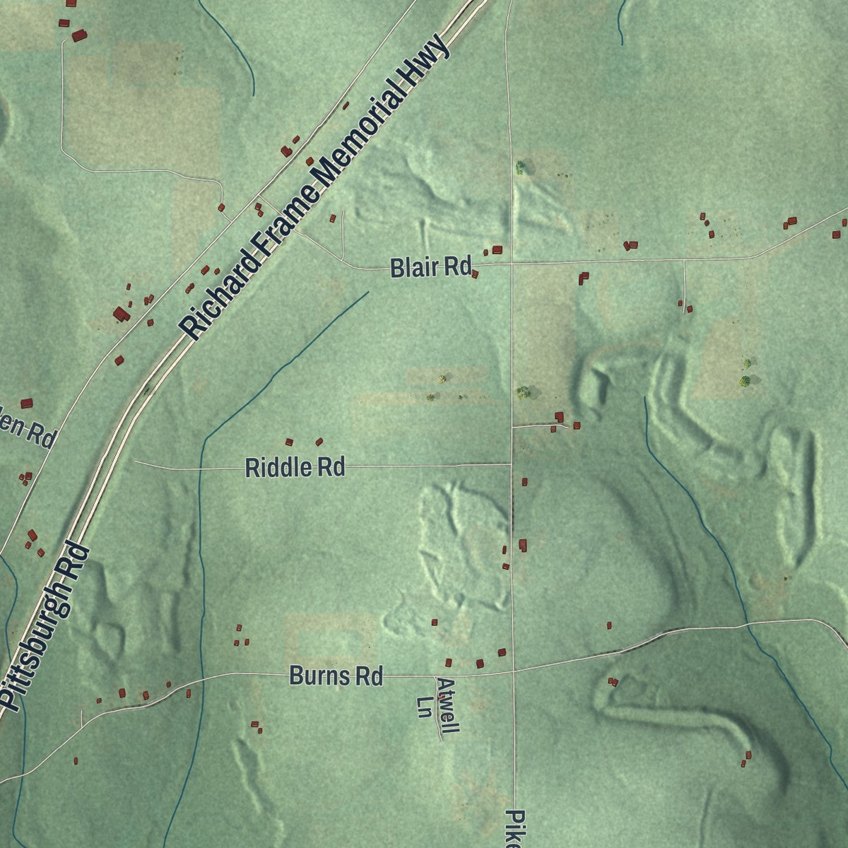 Second close-up of the map of Irwin, Venango County, Pennsylvania print showing more streets and buildings