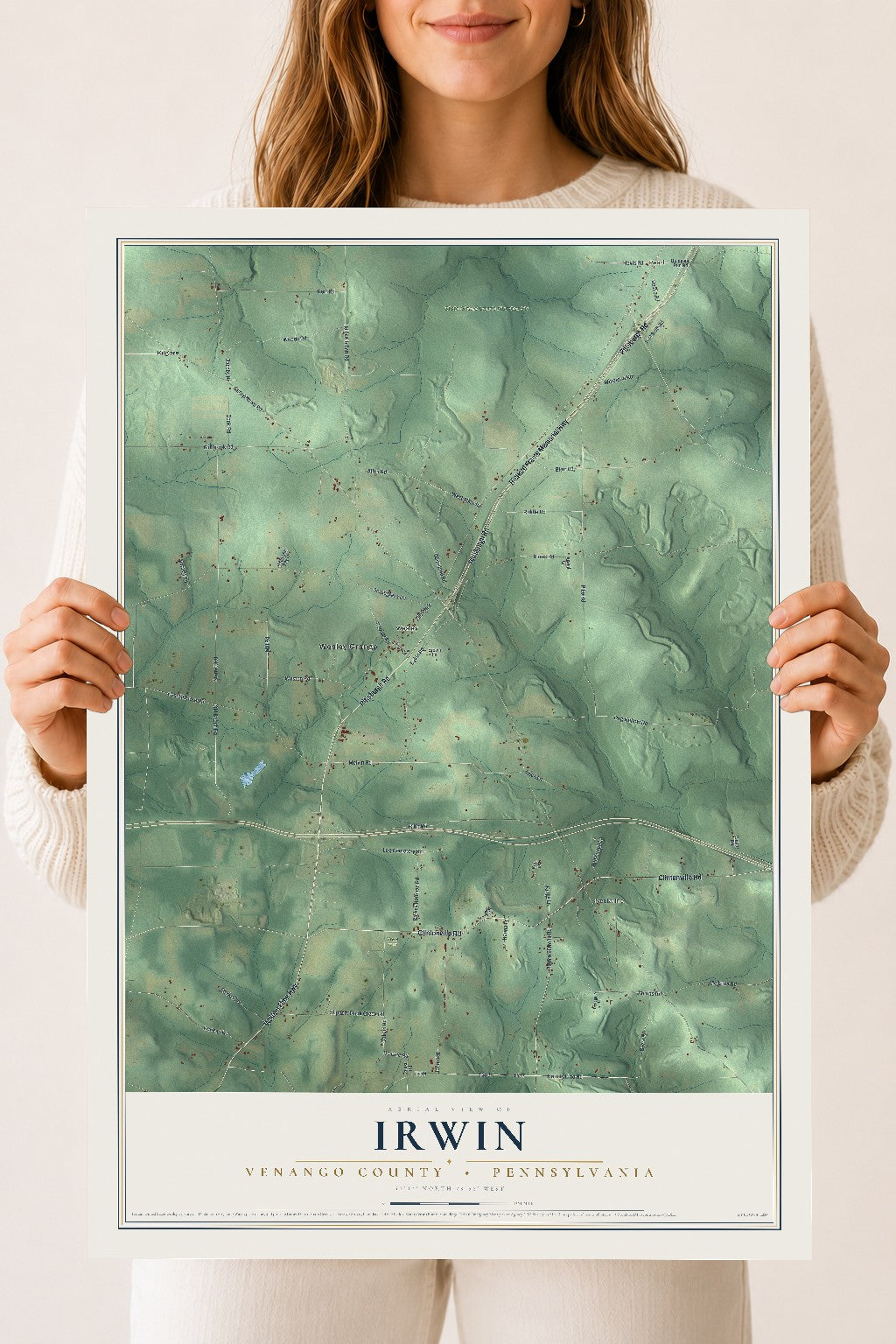 Map of Irwin, Venango County, Pennsylvania, 18 x 24 inch unframed archival matte print