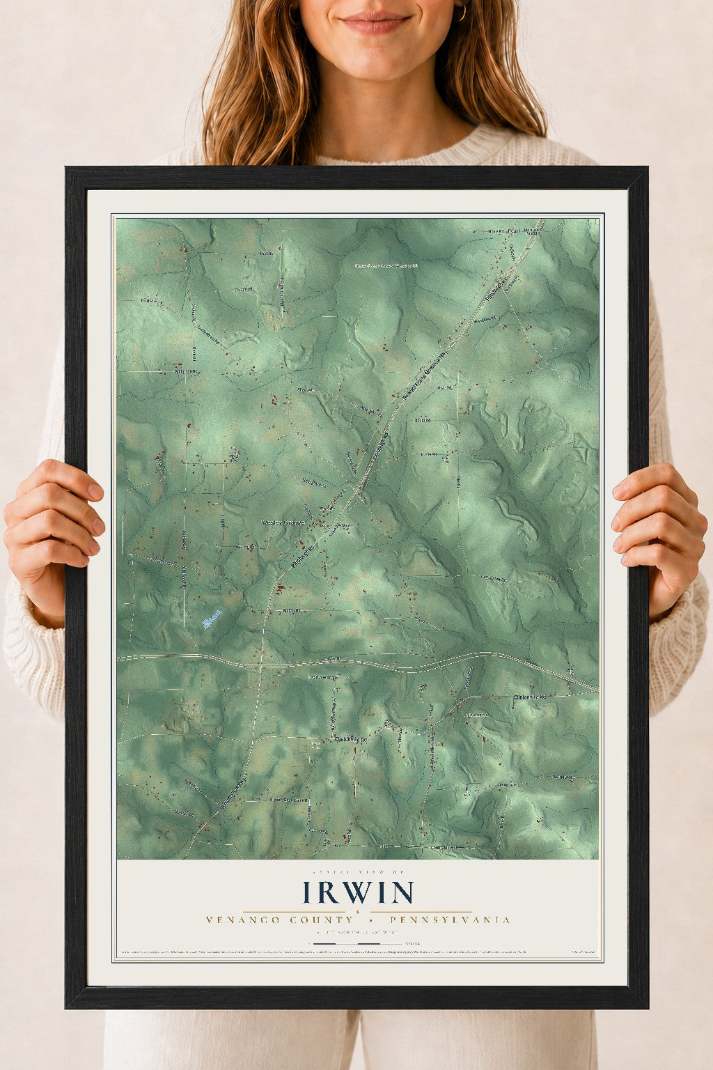 Map of Irwin, Venango County, Pennsylvania, 18 x 24 inch print in a black wood frame
