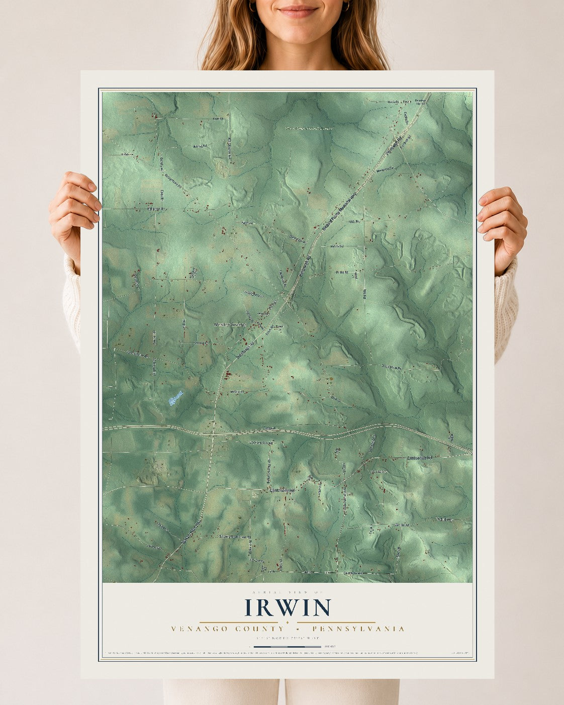 Map of Irwin, Venango County, Pennsylvania, 24 x 36 inch unframed archival matte print