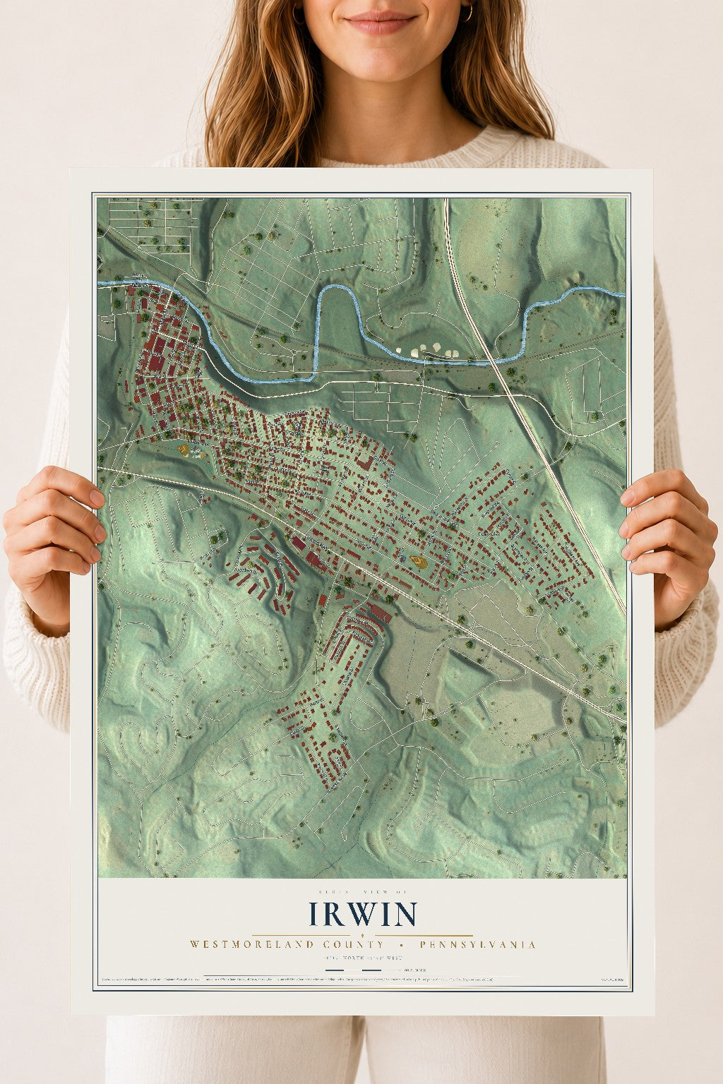 Map of Irwin, Westmoreland County, Pennsylvania, 18 x 24 inch unframed archival matte print