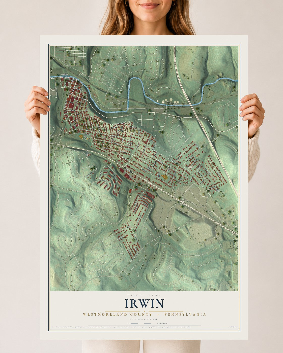 Map of Irwin, Westmoreland County, Pennsylvania, 24 x 36 inch unframed archival matte print