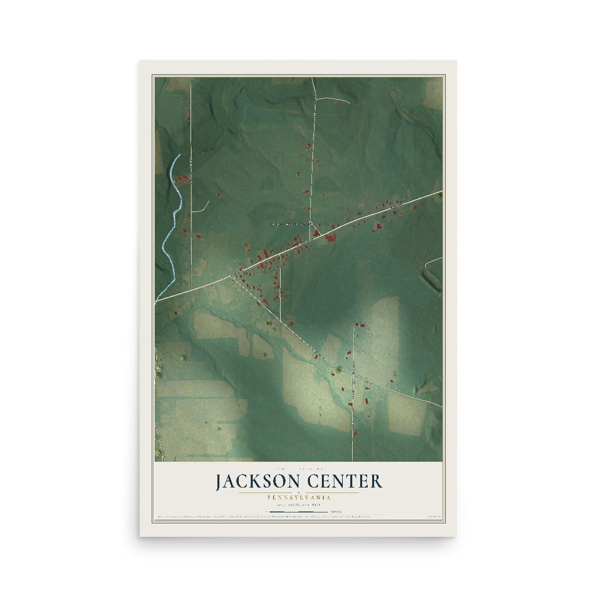 Map of Jackson Center, Pennsylvania, 12 x 18 inch unframed archival matte print